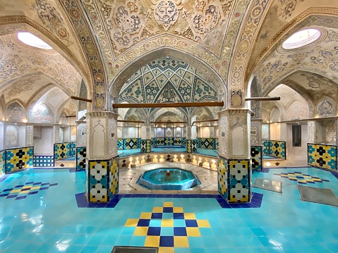 The wild angle view of a Turkish bathhouse, the  Sultan Amir Ahmad Bathhouse in Kashan, Iran