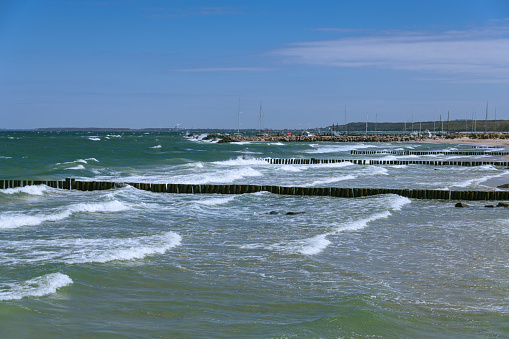 Rolling Waves At The Beach In Kuehlungsborn On A Windy Day In Spring