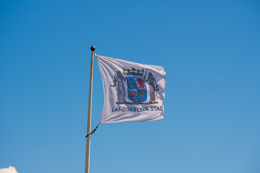 Landskrona, Sweden - July 10 2022: Flag of Landskrona town council.