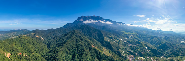 Beautiful aerial view of rocky mountain range Mount Kinabalu.
