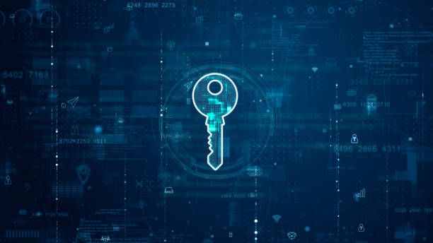 istock Blue digital security Key logo and futuristic circle HUD with big data processed on grid line background and technology ai icon screen abstract background network secure concepts 1495890682