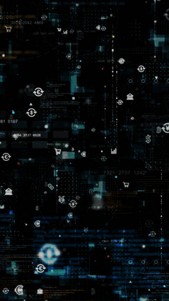 istock Blue money icon and data matrix simulation digital grid line with futuristic HUD screen on black abstract background technology and cryptocurrency concept vertical video concept 1495890739