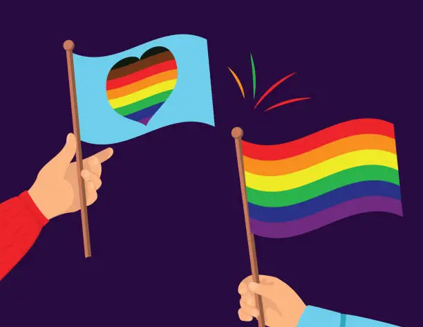 Vector illustration of Hands Holding Pride Flags