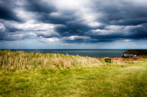 Coastline in Thornwick Bay in coastal location near Bridlington, Yorkshire. HDR.