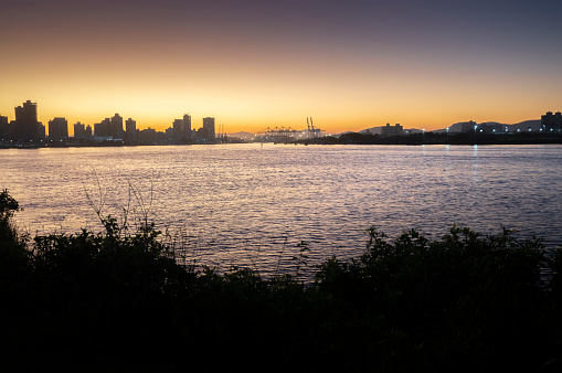 Itajai-sc in the background, landscape of itajai-sc , beach watchtower, sunset in a late afternoon