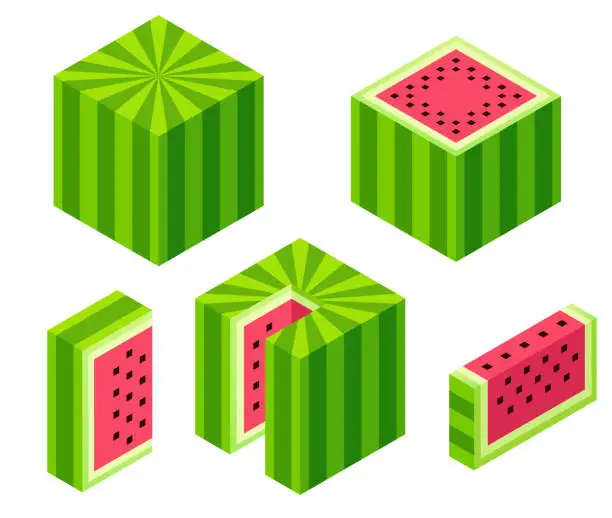 Vector illustration of Isometric 3d watermelon cube