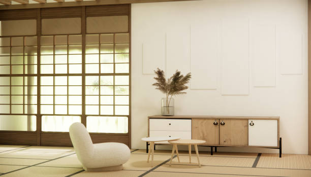 istock Modern japan style and decorated with tv cabinet on wall. 1495897945