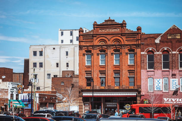 Detroit, Michigan, USA - Colourful buildings in famous Eastern Market district in Detroit. Art galleries, studios and other creative spaces have recently established nearby.