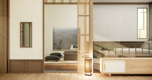 istock Modern japan style and decorated with cabinet on white wall. 1495898722