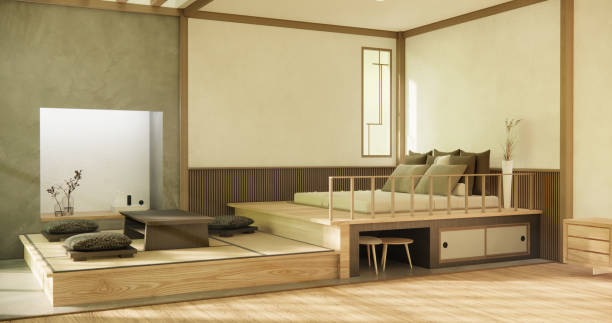istock Modern japan style and decorated with tv cabinet on wall. 1495899358