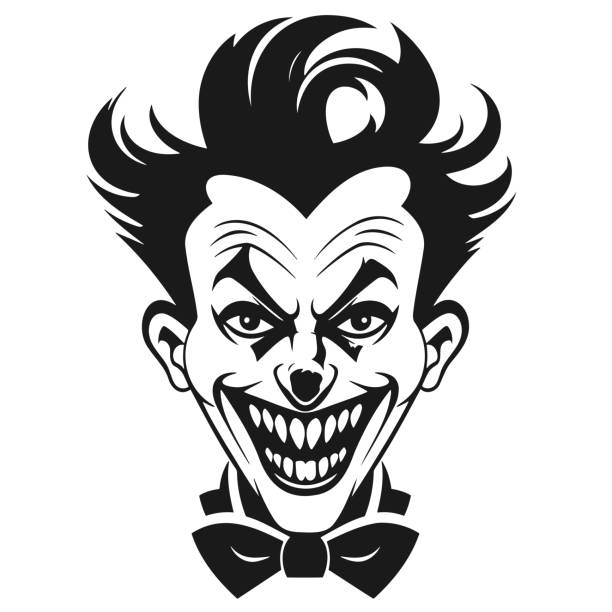 икона злой клоун. черное и белое. векторная иллюстрация - clown evil horror spooky stock illustrations