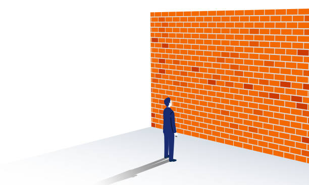 Illustration of a man standing in front of a wall, concept illustration of difficulties, vector business construction barrier stock illustrations