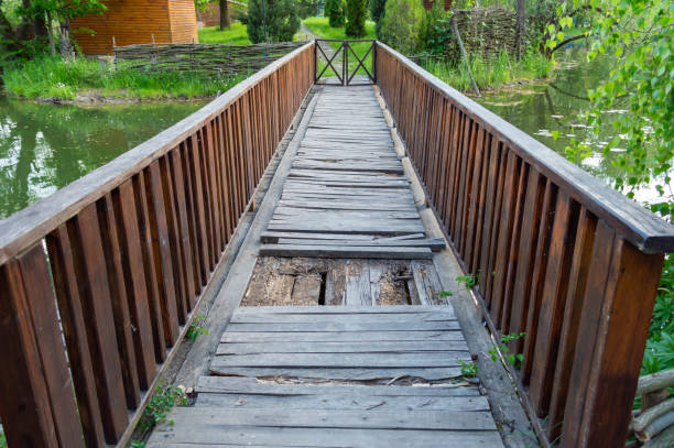 istock A broken wooden bridge is unsuitable for crossing the river 1495913532