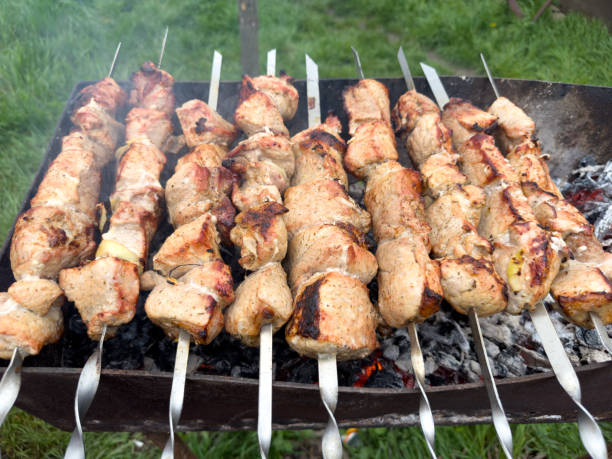 istock Kebabs strung on skewers are fried on the grill 1495914072