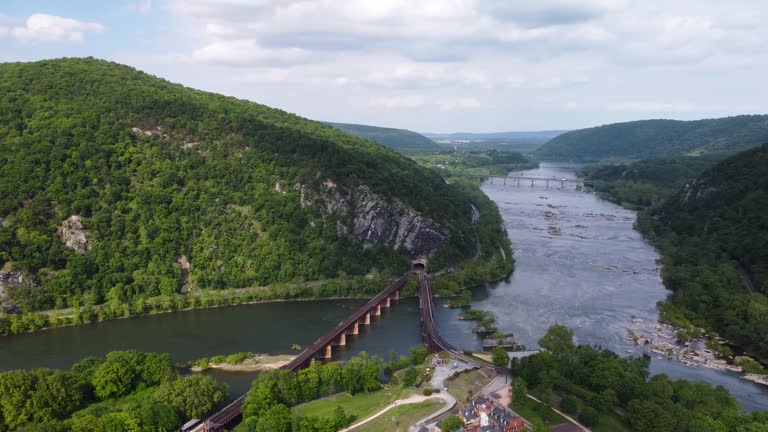 Orbiting Drone Shot Of Harpers Ferry