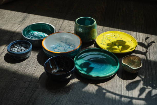 istock Set of kitchen ceramic tableware on a table. Eco style home still life. 1495917100
