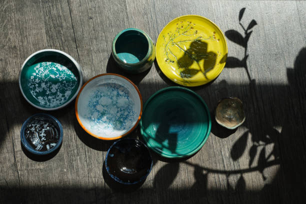 istock Set of kitchen ceramic tableware on a table. Eco style home still life. 1495917162