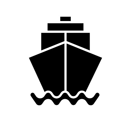 Naval ship black filled vector icon with clean lines and minimalist design, universally applicable across various industries and contexts.