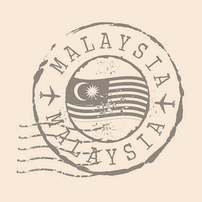 Malaysia Stamp Postal. Flag of Malaysia rubber Seal.  Design Retro Travel. Seal  Malaysia grunge  for your design, app, UI.  EPS10.