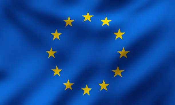 Vector illustration of Waving Flag of European Union, Vector Illustration