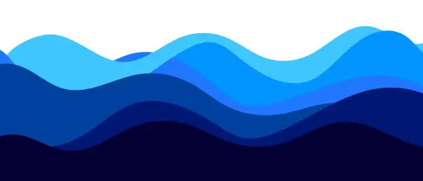 Vector illustration of Blue water wave background. Vector ocean illustration in flat style.