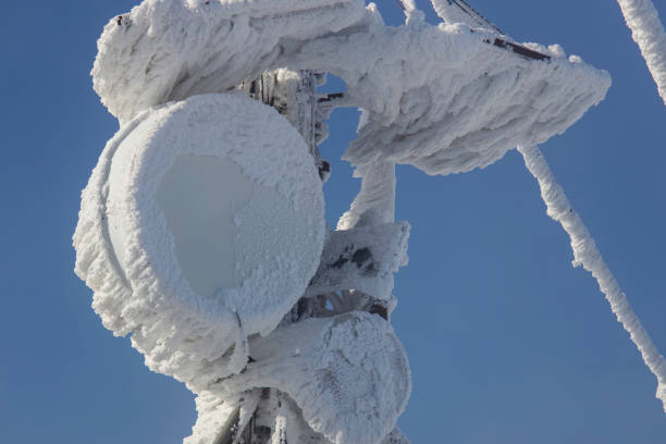frozen antenna at weather station, winter scene