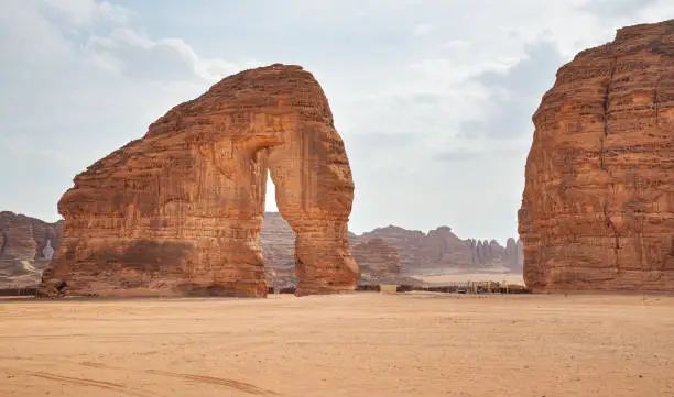 Jabal AlFil - Elephant Rock in Al Ula desert landscape, Saudi Arabia.