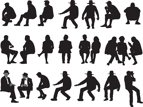 Vector silhouettes of a group of people sitting.