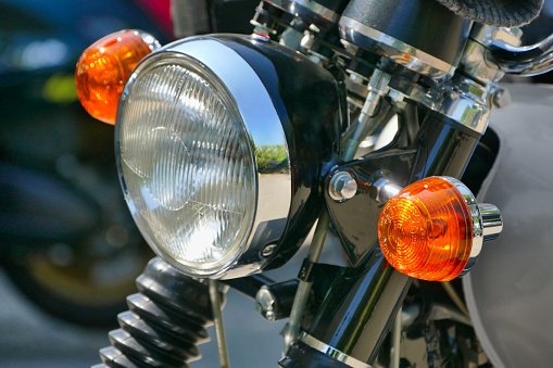 Vintage motorcycle headlights and indicators