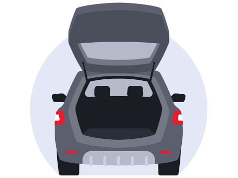 Car rear view. Crossover open trunk. Vector graphics
