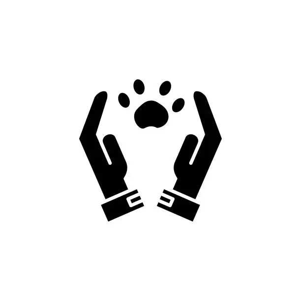 Vector illustration of Hand and paw flat icon