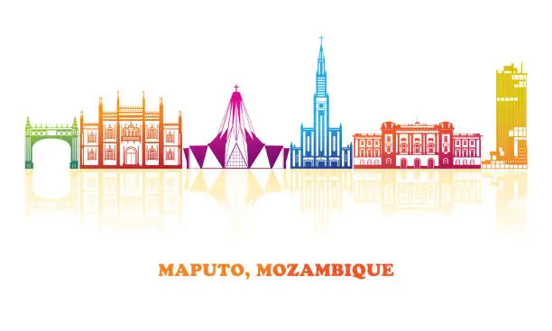 Vector illustration of Colourfull Skyline panorama of city of Maputo, Mozambique