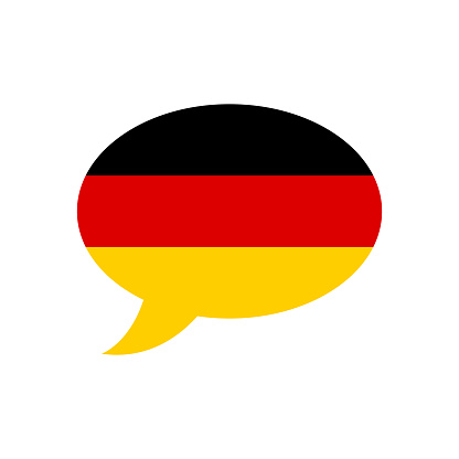 speech bubble with flag of Germany, German language concept, simple vector design element, Deutsch