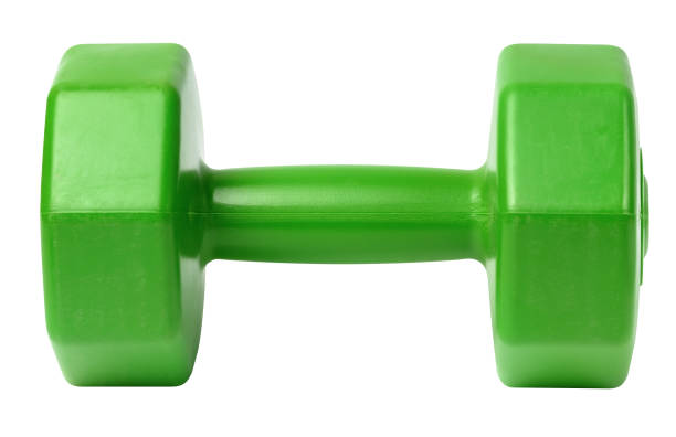 istock Green plastic dumbbell on a white isolated background, sports equipment 1495962880