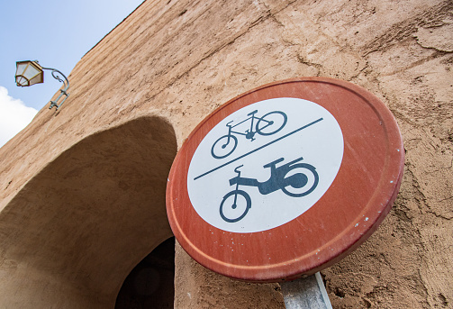 No Cycling Sign at Medina District in Marrakesh, Morocco