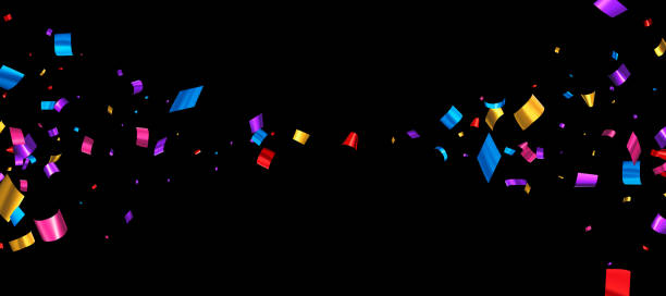 istock Colorful cut out foil ribbon confetti on black background. 1495966917