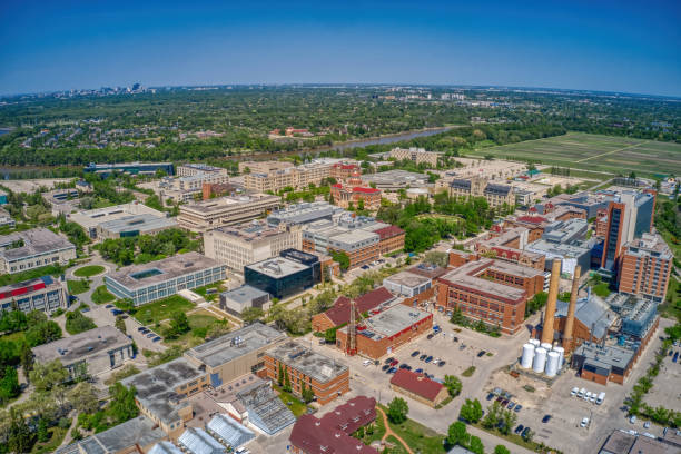 aerial view of a large university in winnipeg, manitoba - university of manitoba imagens e fotografias de stock