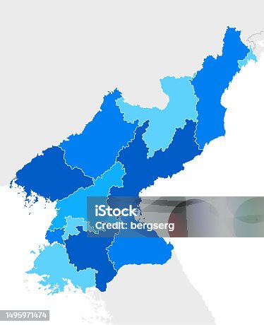istock High detailed North Korea Blue map with Regions and national borders of South Korea, China and Russia 1495971474
