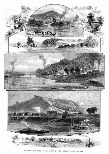 신시내티 몽타주, 오하이오 강, 오하이오, 미국, 지리 - ohio river valley stock illustrations