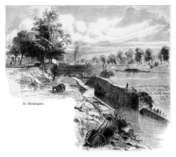 muskingum, ohio river, 오하이오, 미국, 지리 - ohio river valley stock illustrations