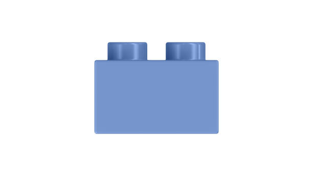 Cornflower Blue Toy Block Isolated on a White Background. Close Up View of a Plastic Children Game Brick for Constructors, Side View. High Quality 3D Rendering with a Work Path. 8K Ultra HD