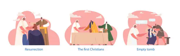 Vector illustration of Isolated Elements with Jesus Resurrection Scenes. Messiah Reunites With His Apostles, Bringing Hope, Vector Illustration