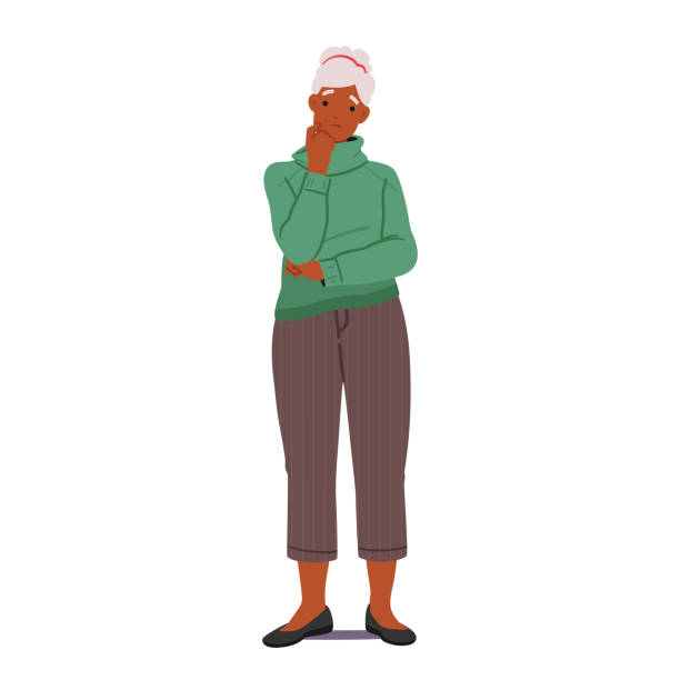 Contemplative Senior Woman With A Reflective Expression, Portraying Wisdom, Experience, And Deep Sense Of Thoughtfulness Contemplative Senior Woman With A Reflective Expression, Portraying Wisdom, Experience, And A Deep Sense Of Thoughtfulness. Pensive Old Female Character. Cartoon People Vector Illustration sad woman thinking stock illustrations