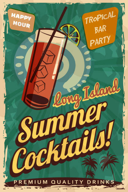 istock Long Island Cocktail Retro poster. Cocktail lounge vintage sign, 1495988904