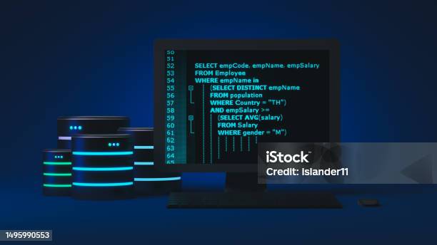Kode Sql Pada Monitor Komputer Dengan Database Dan Latar Belakang Biru ...