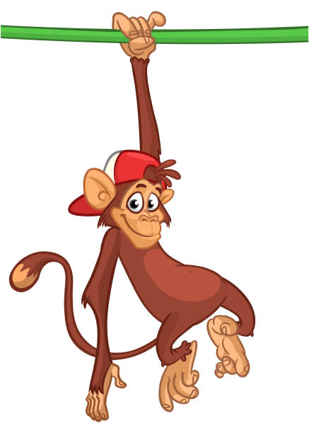 Cartoon funny monkey chimpanzee. Vector illustration of happy monkey character design isolated Cartoon funny monkey chimpanzee. Vector illustration of happy monkey character design isolated. clip art of a monkey holding banana stock illustrations