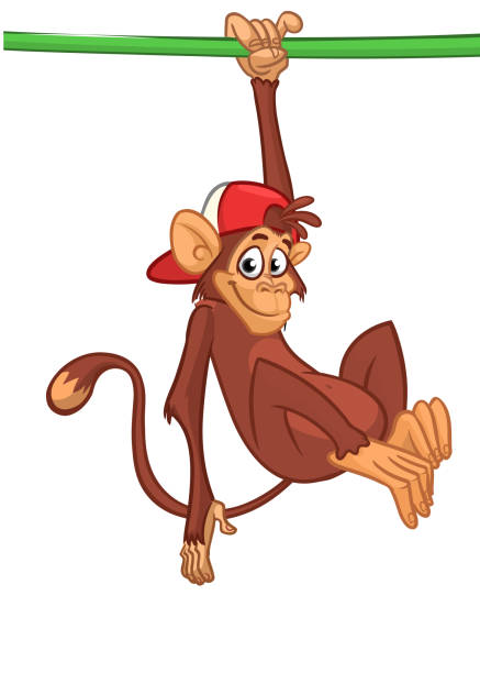 Cartoon funny monkey chimpanzee. Vector illustration of happy monkey character design isolated Cartoon funny monkey chimpanzee. Vector illustration of happy monkey character design isolated. clip art of a monkey holding banana stock illustrations