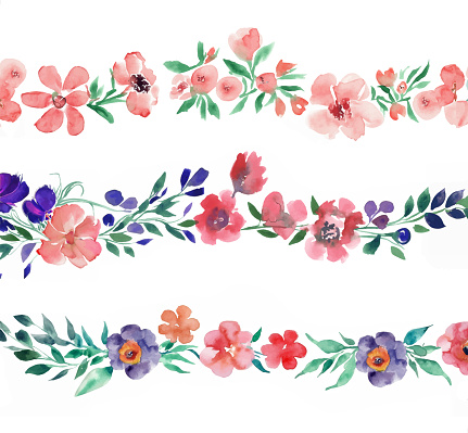 water color floral strips design elements borders