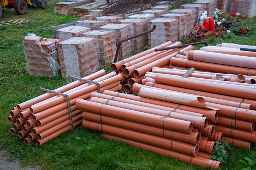 Plastic pipes, construction materials at Dumbrava Monastery in Alba County - 2021