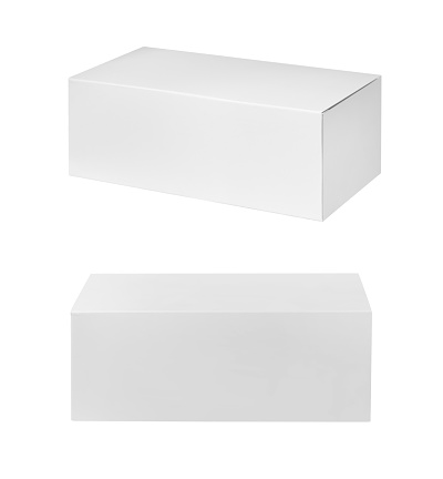 White paper box mockup isolated on white background